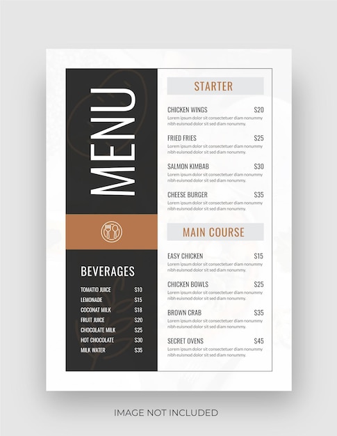 Vetor menu de restaurante, folheto de menu de comida, modelo elegante de menu de restaurante, design de folheto de fast food moderno