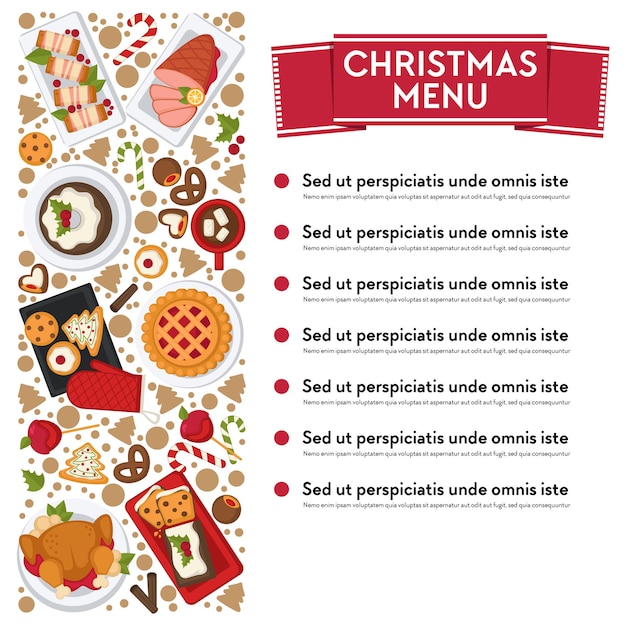 Vetor menu de restaurante ou café com pratos de natal