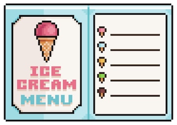 Menu de sorvete de pixel art, ícone vetorial de menu de papel