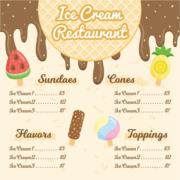 Vetor menu de sorveteria