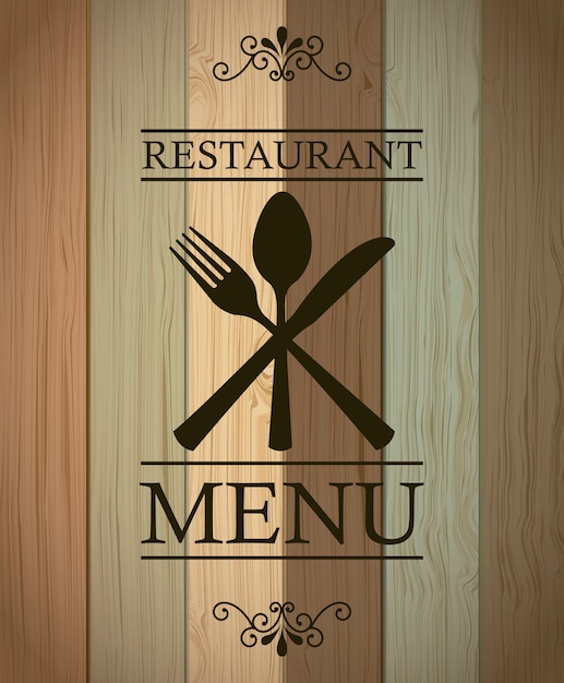 Menu do restaurante sobre ilustração vetorial de fundo de madeira