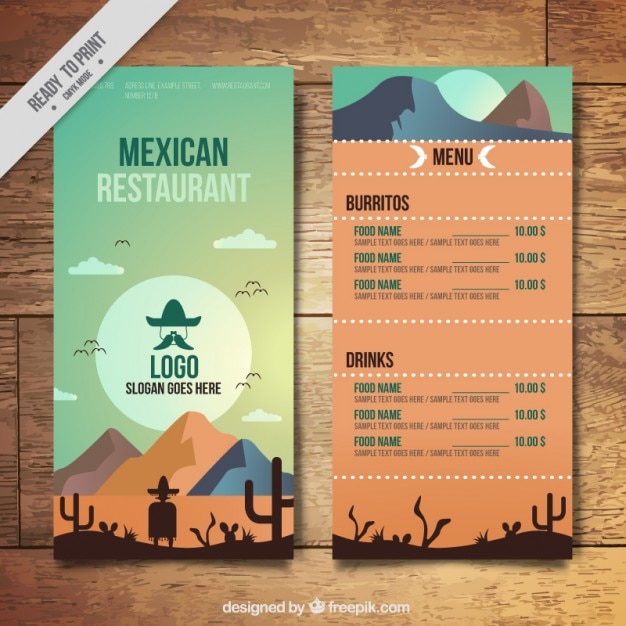 Menu mexicana bonito no deserto