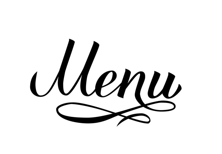 Vetor menu palavra escrita à mão isolada em branco caligrafia letras ilustração vetorial decoração para café bar restaurante etc.