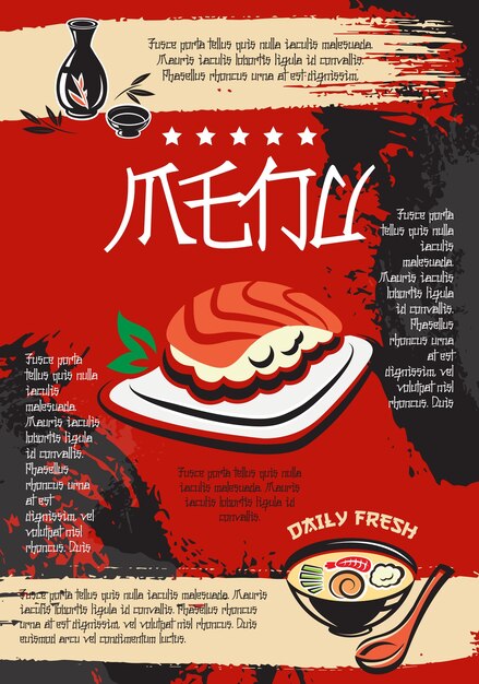 Menu para design vetorial de restaurante de frutos do mar japonês