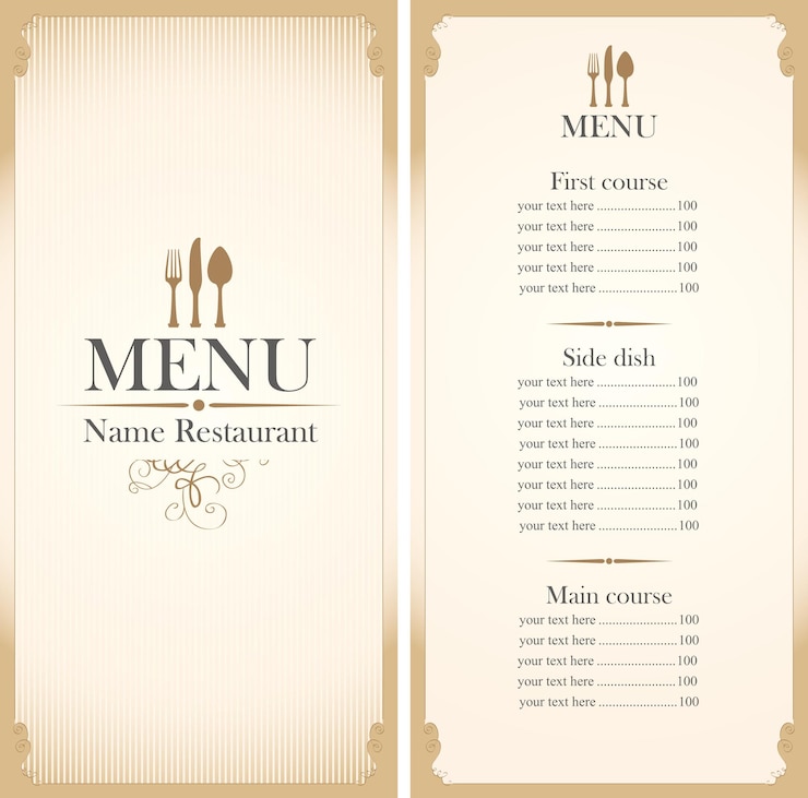 Vetor menu para restaurante com lista de preços em estilo retrô