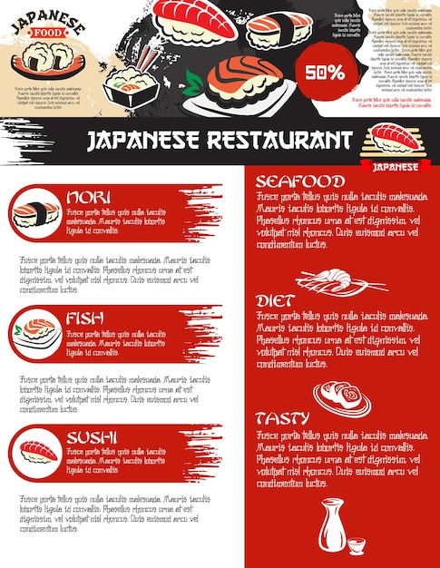 Vetor menu vetorial para restaurante de comida japonesa de sushi