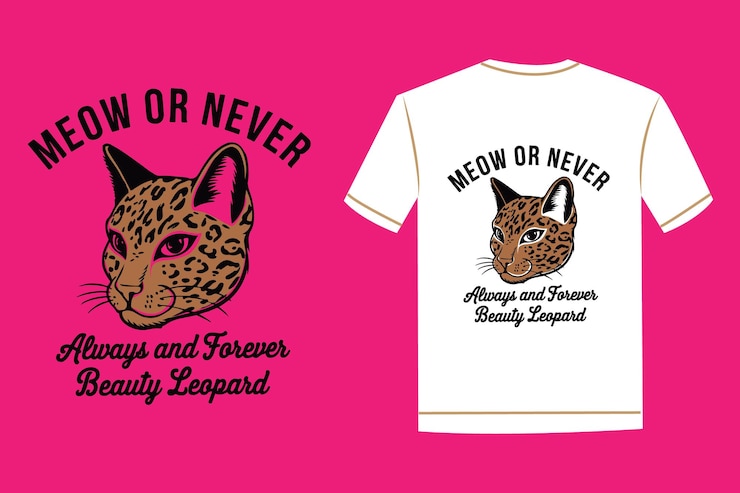 Vetor meow ou nunca tipografia com desenho de camiseta vetorial de gato