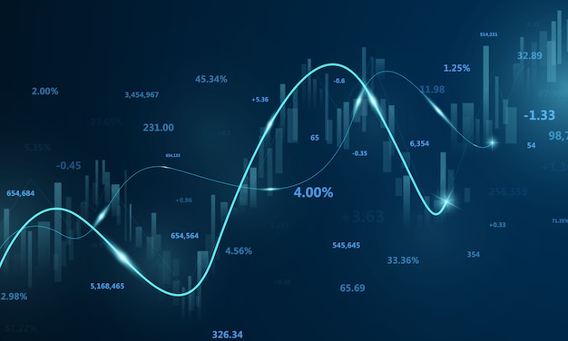 Vetor mercado de ações, gráfico econômico com diagramas, negócios e conceitos e relatórios financeiros, fundo abstrato azul tecnologia