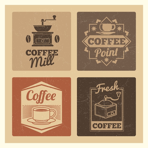 Mercado de café ou café ou restaurante vintage banners conjunto de etiquetas