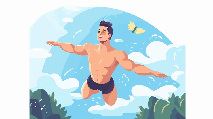 Vetor mergulhador profissional gostando de nadar na piscina de verão