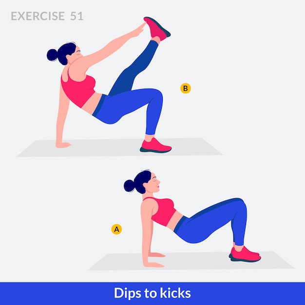 Mergulhos para chutes exercício Mulher treino fitness aeróbico e exercícios