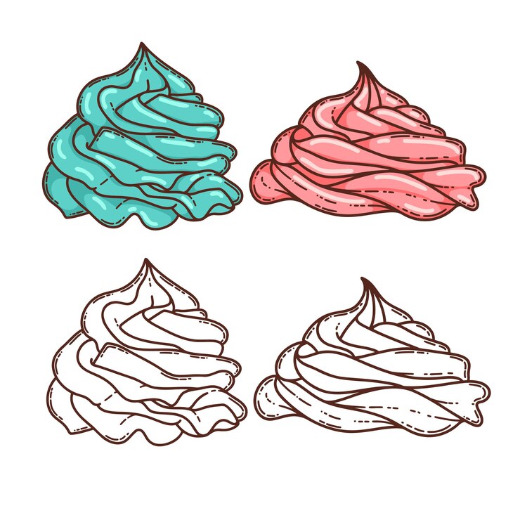 Vetor meringue ou creme em cupcake sobremesa vetor página de coloração desenhada à mão para livro de colorir