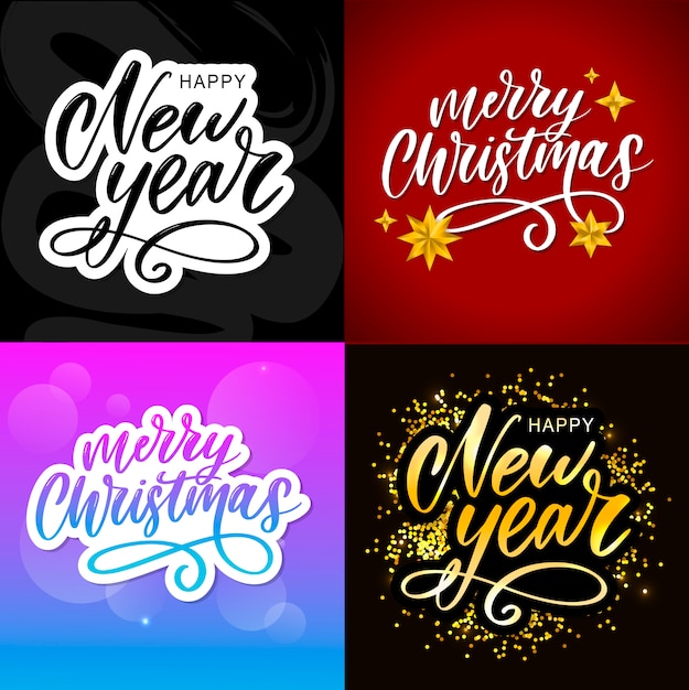 Merry christmas calligraphic inscription decorado letras de texto