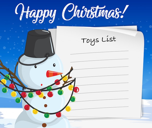 Merry christmas toys list conceito de boneco de neve