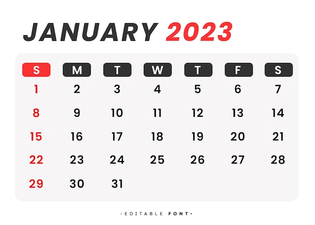 Mês calendário janeiro 2023