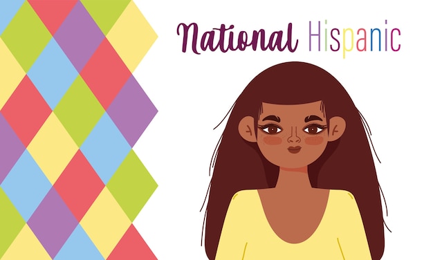 Vetor mês da herança hispânica nacional, desenho de mulher jovem