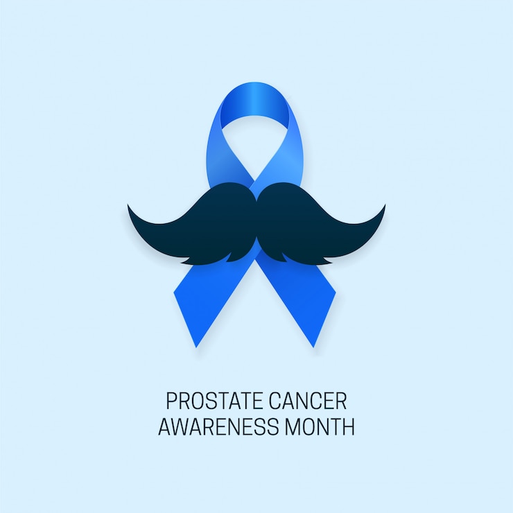 Vetor mês de conscientização do câncer de próstata, design de campanha com fita azul e ilustração vetorial de bigode