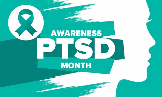 Mês de conscientização sobre PTSD em junho Transtorno de estresse pós-traumático Design de saúde médica Vetor