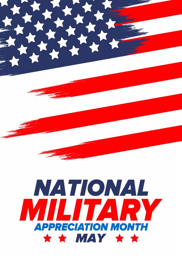 Vetor mês de valorização militar nacional em maio mês de celebração anual das forças armadas nos estados unidos
