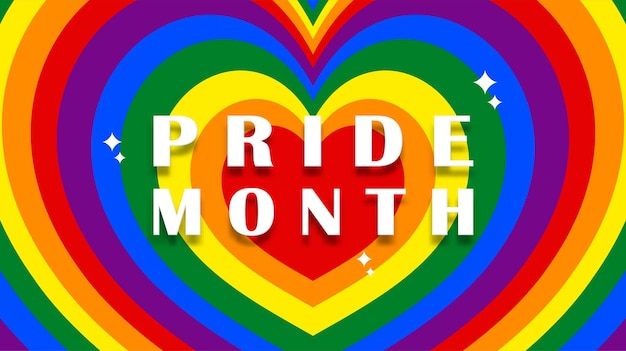 Mês do orgulho com fundos de arco-íris em forma de coração em estilo retrô