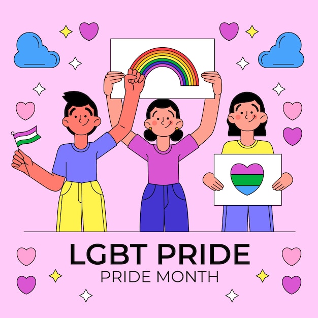 Vetor mês do orgulho ilustração lgbt desenhada à mão