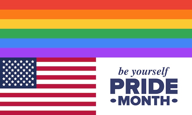 Mês do orgulho lgbt em junho bandeira lgbt bandeira do arco-íris cartaz criativo do conceito de amor ilustração vetorial