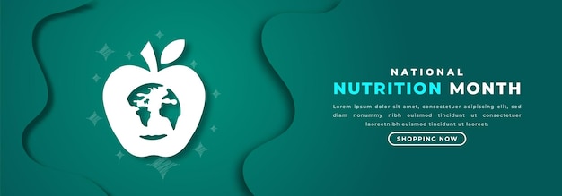Vetor mês nacional de nutrição estilo de corte de papel ilustração de design para anúncios de banner de cartaz de fundo