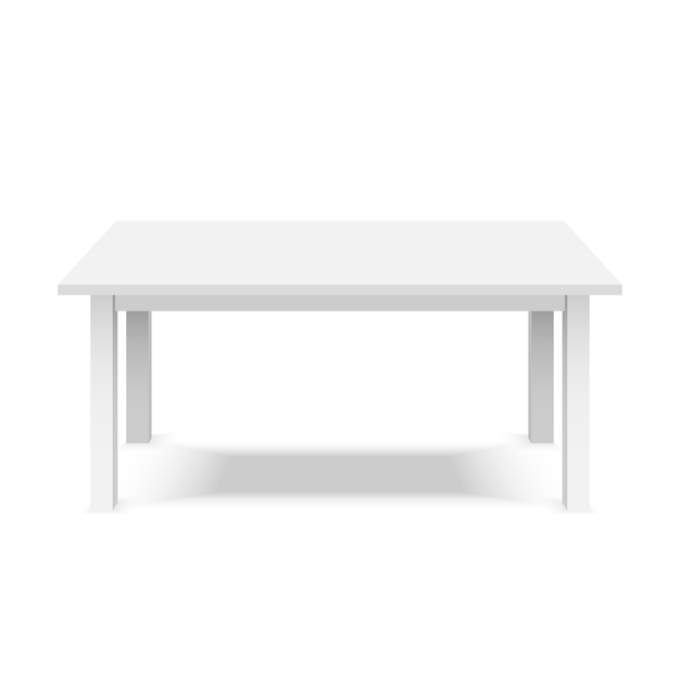 Mesa 3d de plástico branca vazia isolada no fundo branco