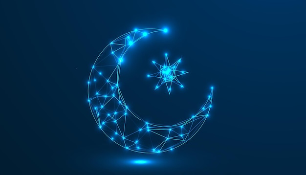 Mesh digital futurista e celebrações tradicionais Uma fusão de tecnologia Abstract Wireframe desenha símbolos culturais e ornamentação árabe festiva