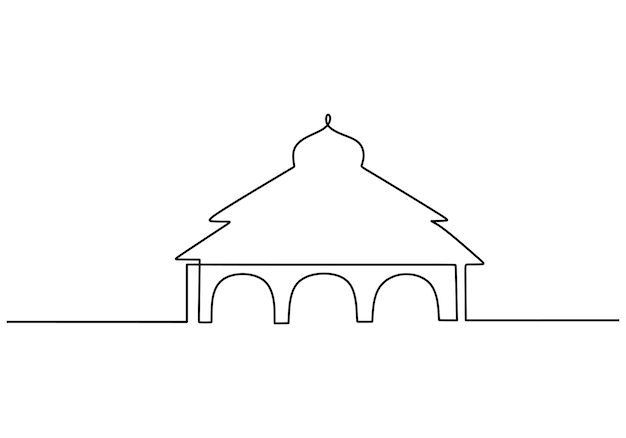 Mesquita contínua um desenho de linha vector design minimalista sinal de símbolo islâmico isolado um fundo branco