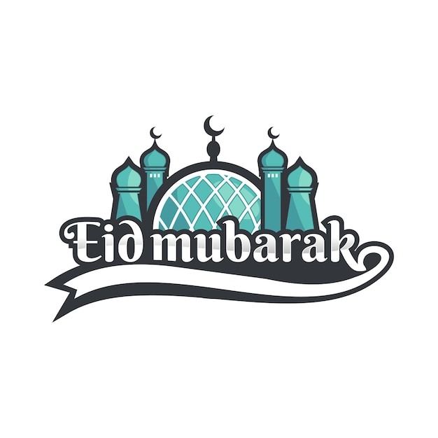 Mesquita de logotipo islâmico com texto eid mubarak