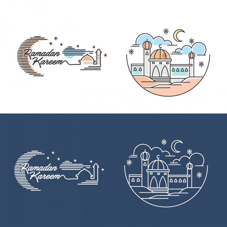 Vetor mesquita de ramadan kareem ilustração contorno e vetor de cor