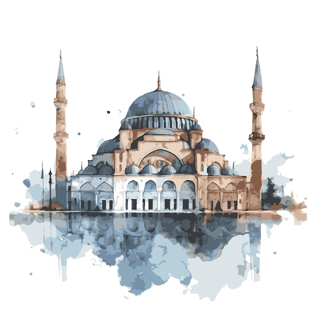 Mesquita desenhada com ilustrador vetorial de aquarela