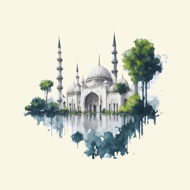 Mesquita desenhada com vetor de aquarela e fundo islâmico