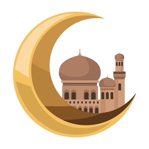 mesquita muçulmana em ícone de lua crescente