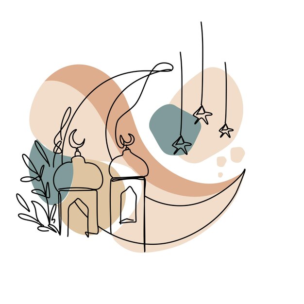 Mesquita na lua com estrelas Este design único é perfeito para sites, blogs, mídias sociais