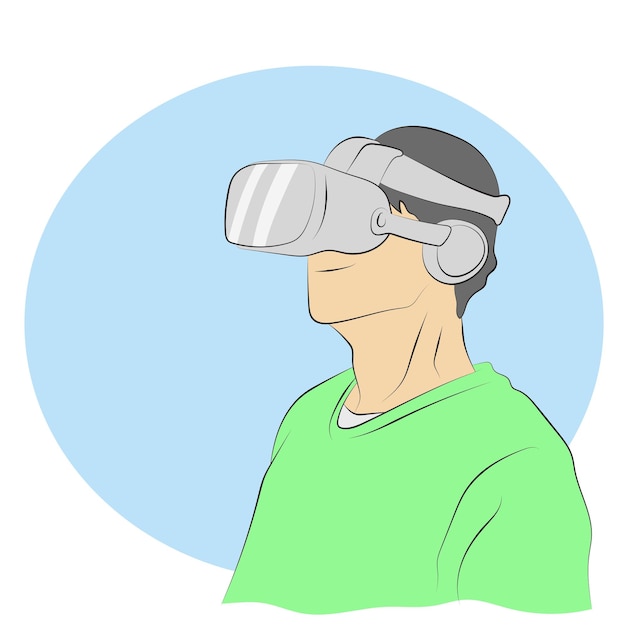 metade do comprimento do homem usando óculos vr ilustração vetorial desenhado à mão isolado no fundo branco