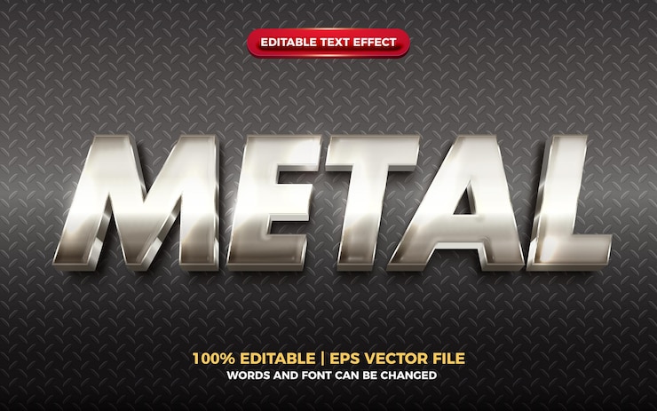 Vetor metal de aço 3d texto editável prata metal moderno 3d efeito de texto editável