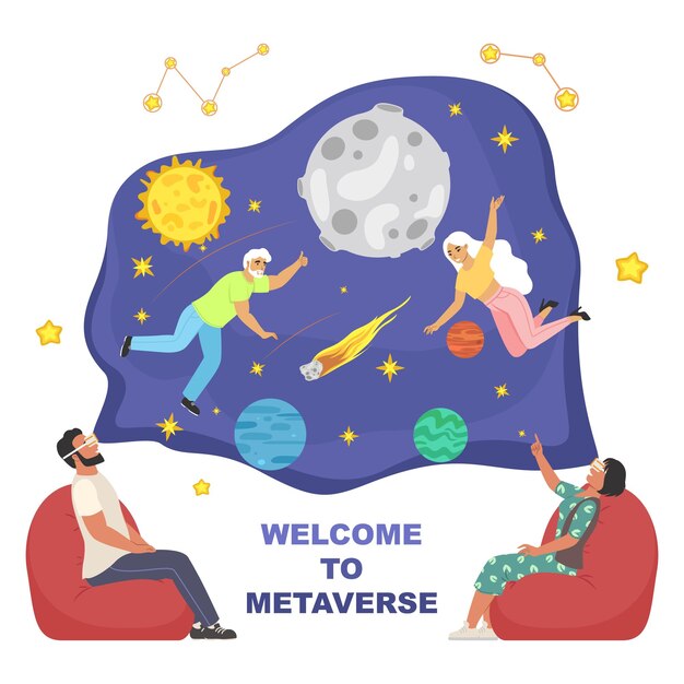 Metaverso ou mundo digital realidade virtual VR tecnologia ilustração vetorial plana