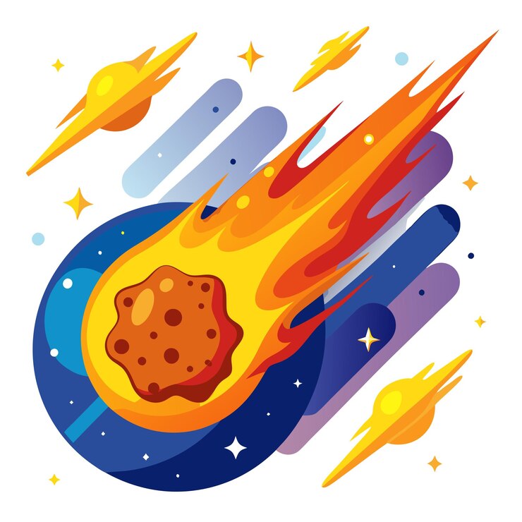 Vetor meteoro fiery no desenho vetorial do espaço com um fundo branco
