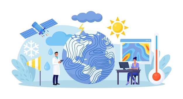 Meteorologia ciência geofísica meteorologistas estudando pesquisando a condição climática previsão do tempo com serviço de satélite estação met e engenharia espacial ciência planetária