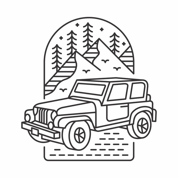 Vetor meu jeep minha aventura ilustração monoline