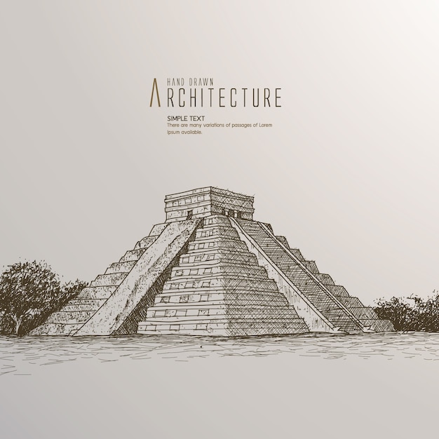 México. Chichen Itza.Kukulkan. Ilustração desenhada a mão.