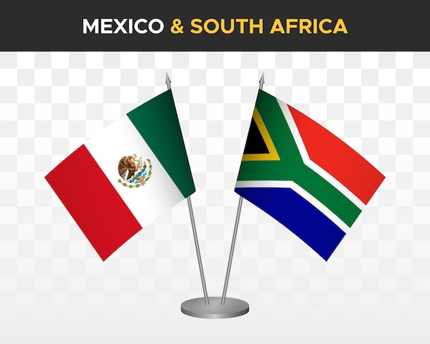 México vs áfrica do sul maquete de bandeiras de mesa isolada ilustração vetorial 3d bandeira de mesa mexicana