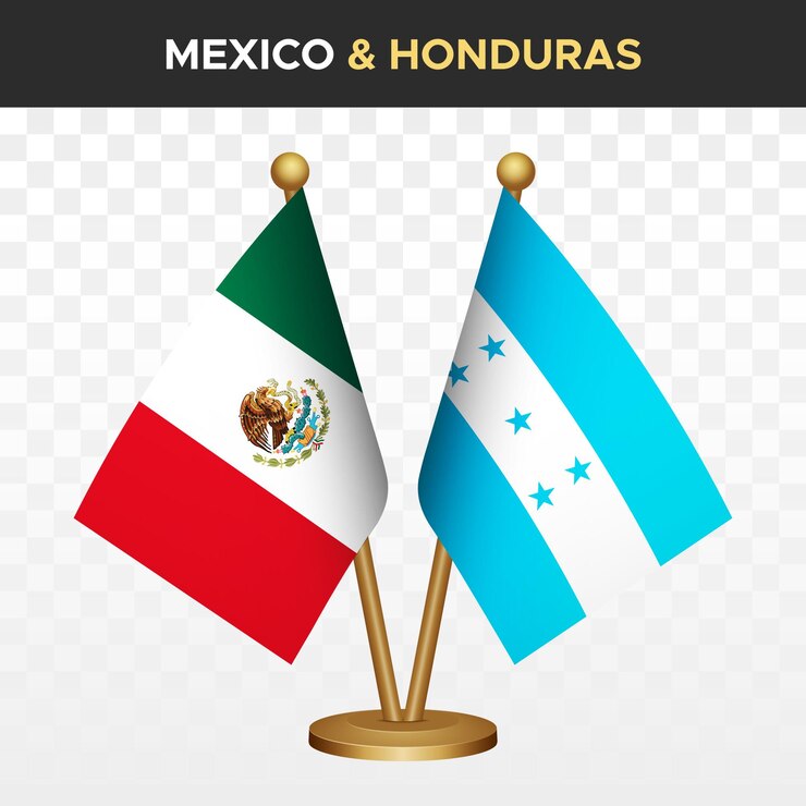 Vetor méxico vs honduras bandeiras mexicanas bandeira de mesa de pé 3d bandera de méxico