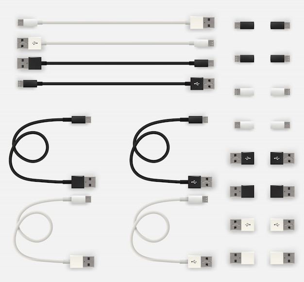 Micro cabos e conectores usb 3d realistas