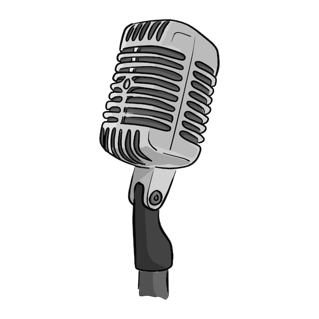 Vetor microfone clássico de estilo retrô com a palavra no vetor de ar ilustração esboço doodle
