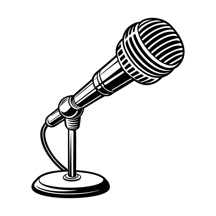 Vetor microfone com stand vector art ilustração vetorial elegante em preto e branco
