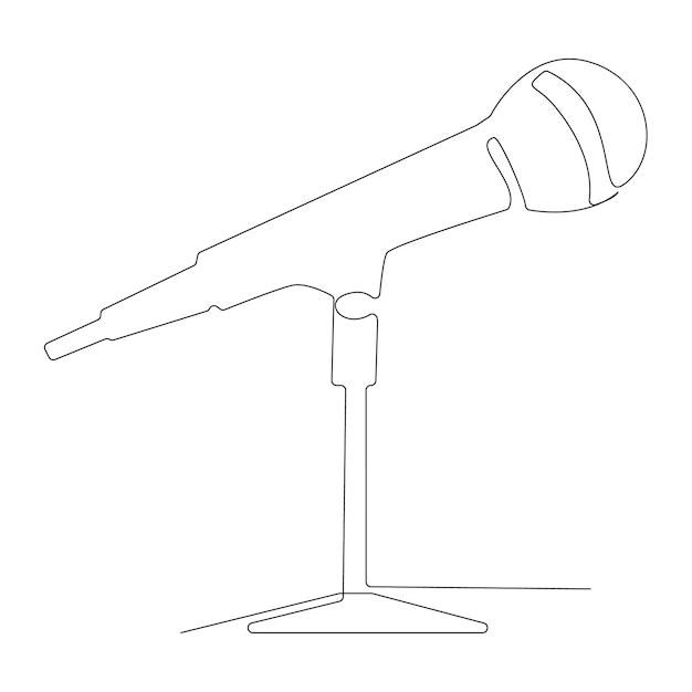 Microfone de linha única contínua, som de microfone, desenho de arte de linha única e design de vetor de ilustração