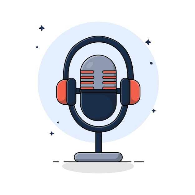 Microfone de podcast com fone de ouvido Ilustração vetorial Desenho conceitual do logotipo do podcast